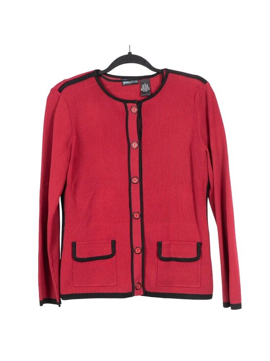 Yarns & Stitches Sweaters - Cardigan Sweater Sleeveless Top Set S Womens 90s Red Black Trim Tank Colorblock